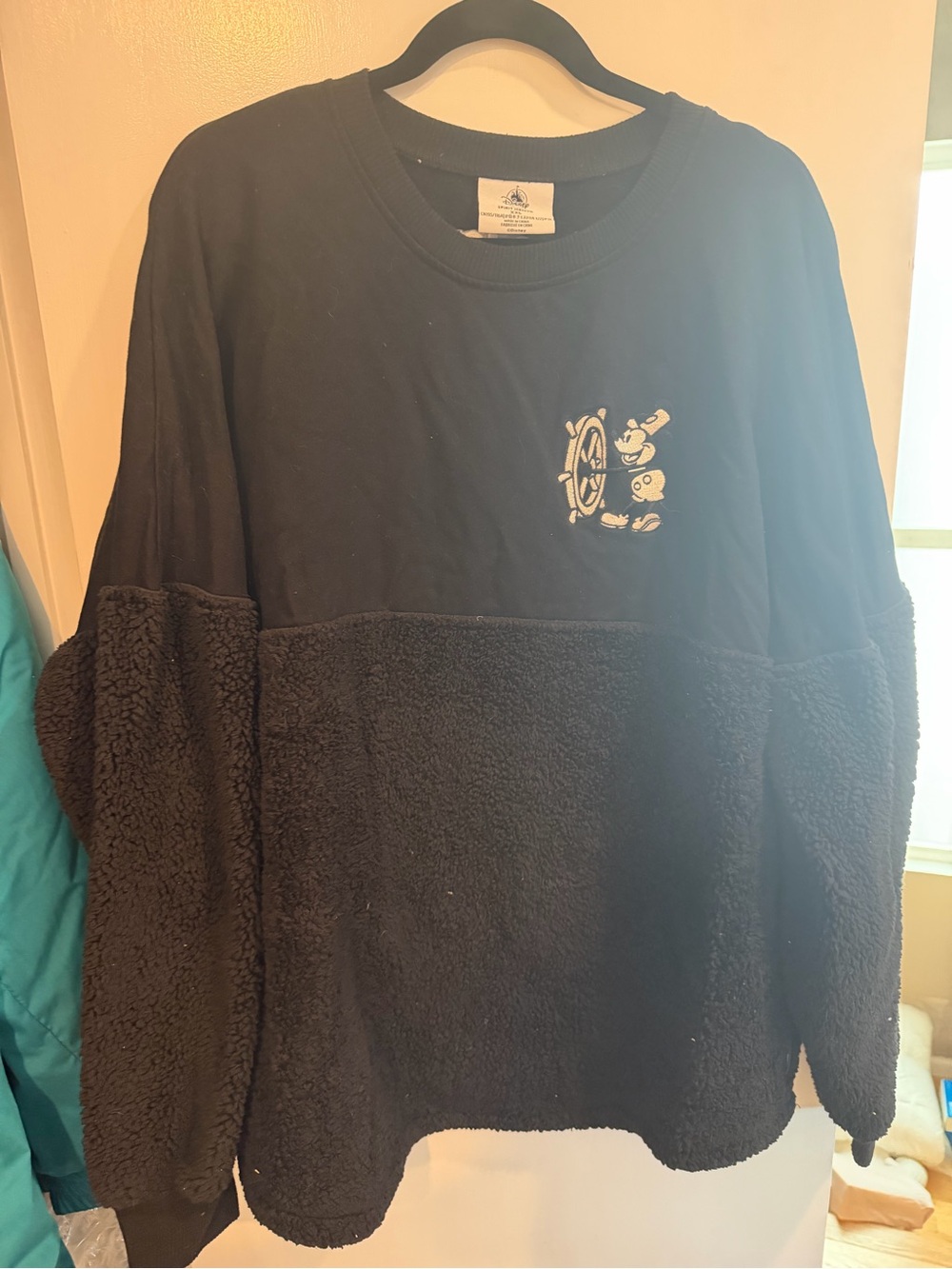 Black Sherpa Panel Crewneck Sweater